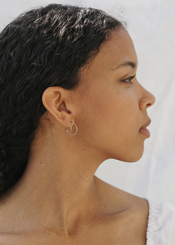 Satsuma hoops in Silver by Baleen shown on a model