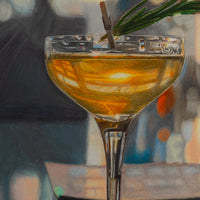 Close-up of art print of a high ball cocktail.