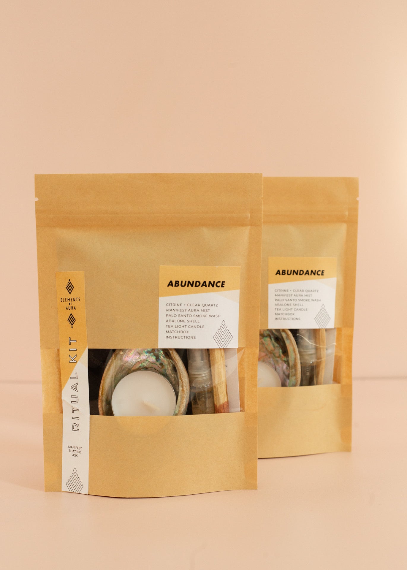 Two kit bags of items for abundance. Includes crystals, palo santo and more.