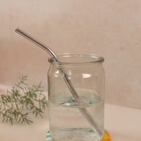 reusable silver straw in a mason jar