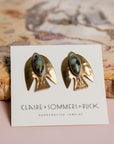 Paloma bird earrings with green gemstones by Claire Sommers Buck