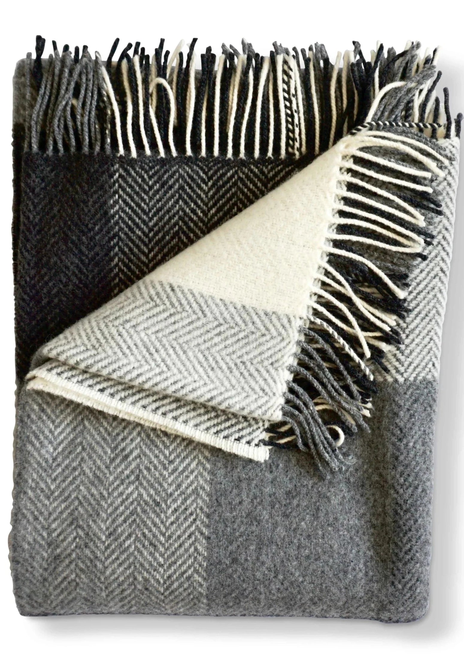 Merino Cashmere Herringbone Throw in Buffalo Check