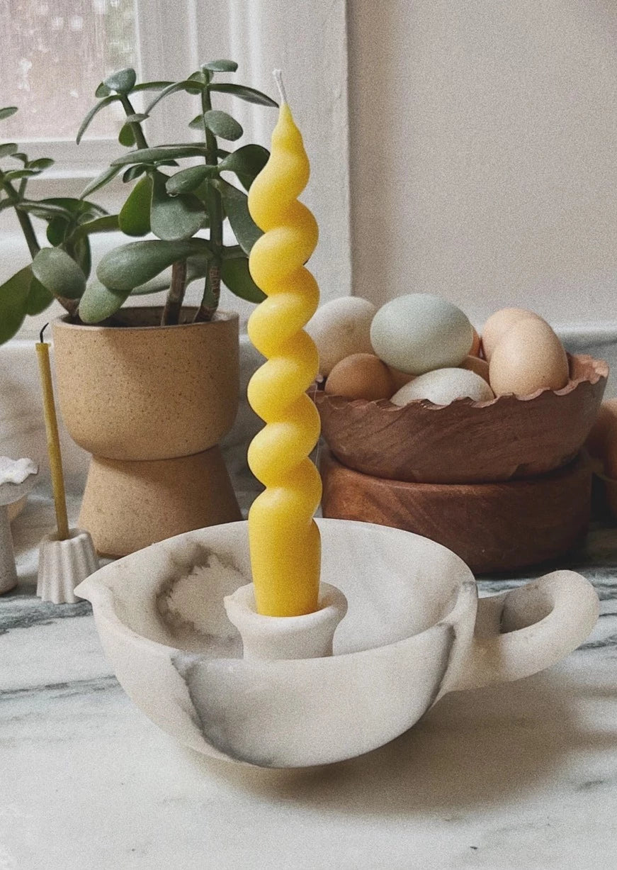 Swirl Taper Candle in Ceramic Holder