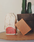 Natural Soap Bar Leaning on Valley of the Sun Bar Soap Bag