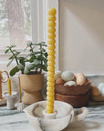 Stacked Taper Candle in NAtural Beeswax in Ceramic Candle Holder