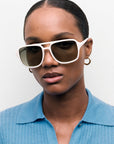 Model Wearing Jane Sunglasses in White