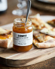Jar of Apricot and Thyme Confit on a wooden serving board