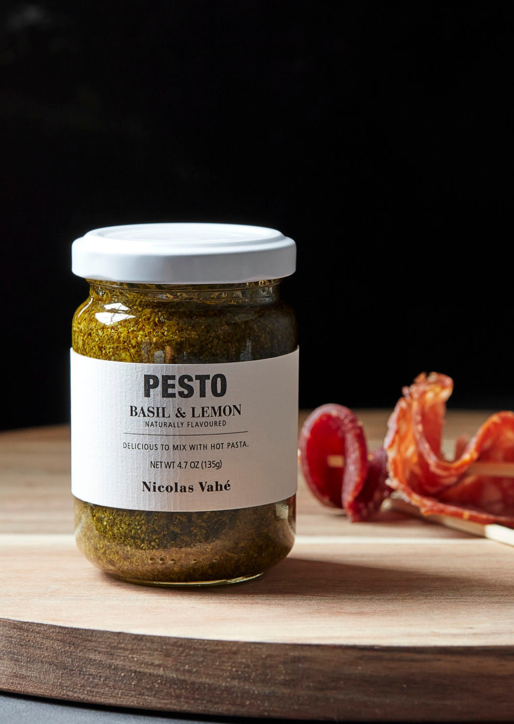 Jar of Pesto in Basil and Lemon Flavor