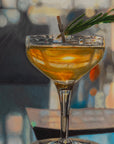 Close-up of art print of a high ball cocktail.