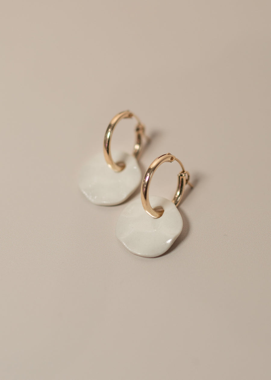 Two Gold Hoops with Porcelain charms