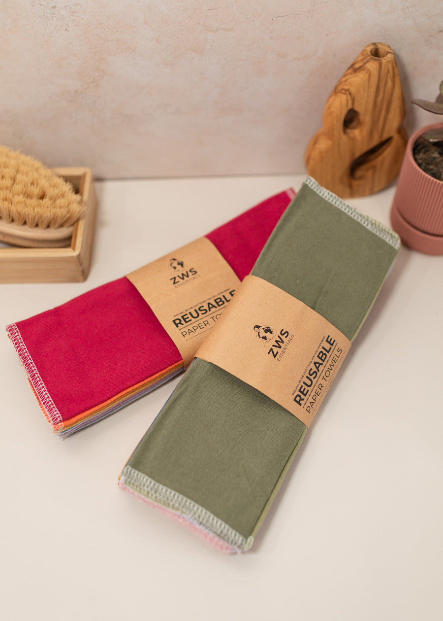 Two 12-Packs of Reusable Paper Towels in A Variety of Colors