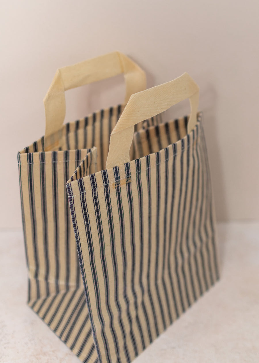 Close-up of Eco-Friendly Market Bag in Navy Ticking