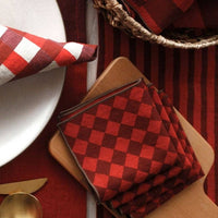 Table Setting with Diamond Ruby Cocktail Napkins on a Serving Board