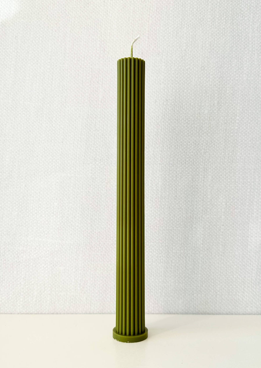 Pleated Taper Candle in Olive