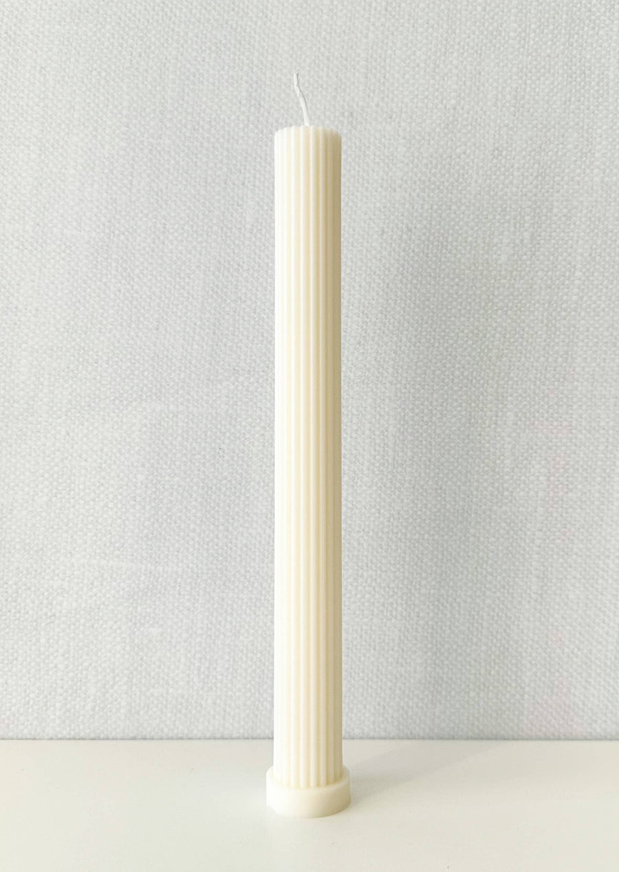 Pleated Taper Candle in White