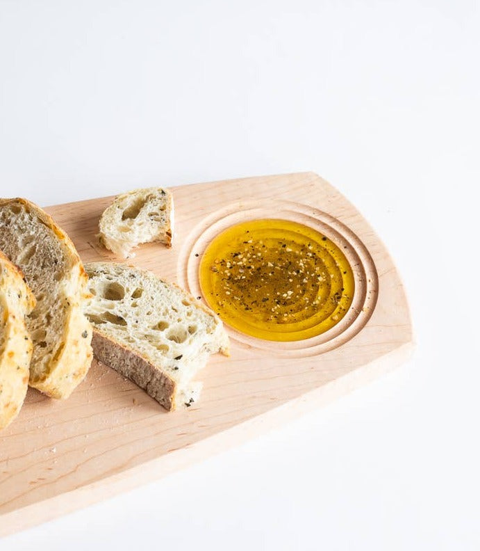 Artisan Serving Dipping Board in Cherry With Bread And Olive Oil Dip