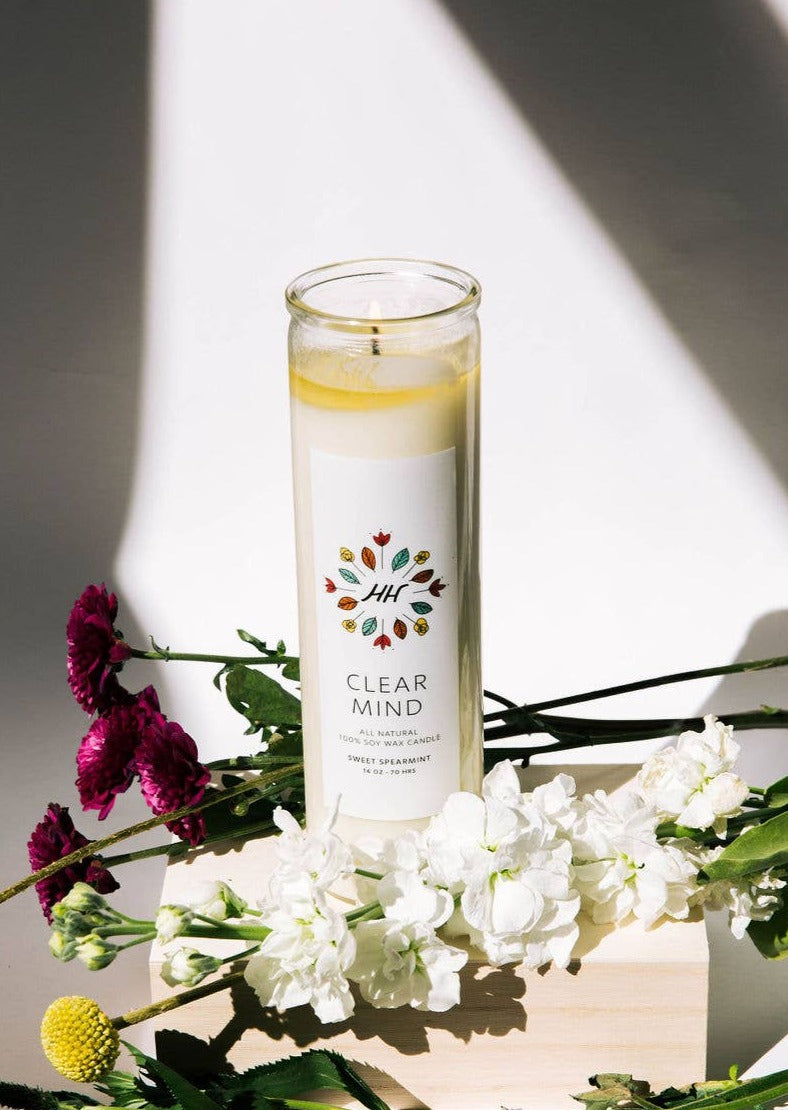 Clear Mind Prayer Candle With Wildflowers Surrounding