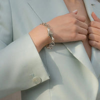 Model Wearing Gentlewomans Agreement Bracelet in Silver