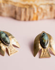 Paloma bird earrings with green gemstones by Claire Sommers Buck