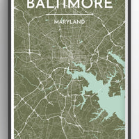 Baltimore Map Print in Sea Green