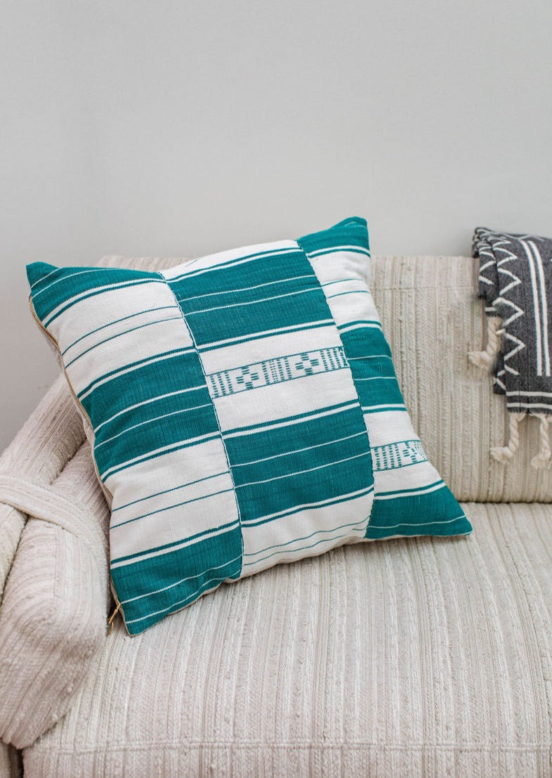 Square African Cotton Fulani Pillow in Checkerboard Motif