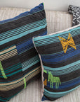 Norwegian Wood - Square Aqua, Blue, and Black Striped Pillow Cover