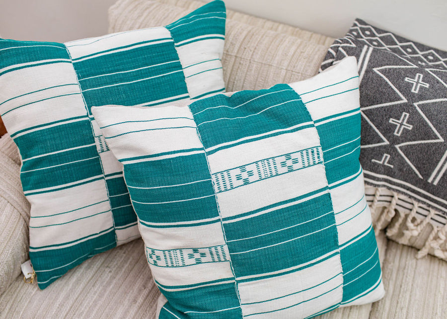 Square African Cotton Fulani Pillow in Checkerboard Motif