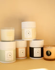 the elements candle line with a yellow background, all four candles stacked together